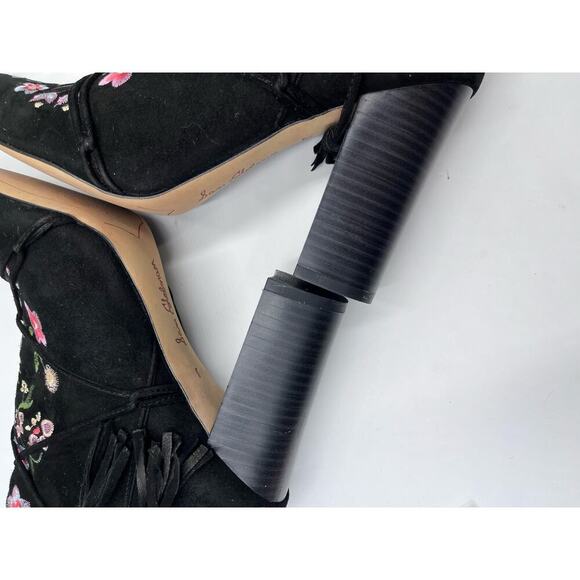 Sam Edelman Black Suede Embroidered Floral Winnie Block Heel Ankle Boots Sz 8 - Picture 9 of 15